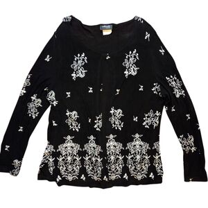 Vintage Marallis Draping Mesh Tunic With Painted Floral Pattern 24in P2P